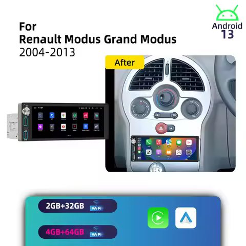 Android 1Din Car Stereo 6.86" Screen for Renault Modus Grand Modus 2004-2013 CarPlay GPS Navigation 