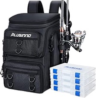 PLUSINNO Fishing Tackle Backpack with Rod Holders，42L Water-resistant Fishing Bag Store Fishing Gear