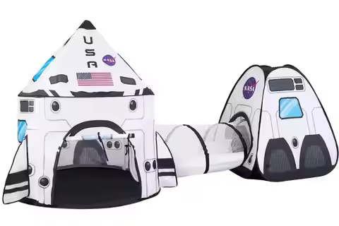 Joyfy Rocket Ship Play Tents Set Pop up Play house with Tunnel 3-Piece Play Tent for Kids Pretend Pl