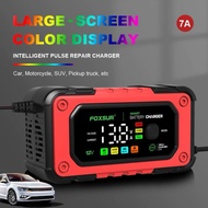 PROMO- FOXSUR CHARGER AKI MOBIL MOTOR 12V 7A SMART CHARGER DIGITAL DISPLAY