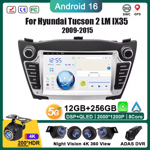 Android 16 Car Radio Stereo Navigation Carplay Bluetooth For Hyundai Tucson 2 LM IX35 2009-2015 WIFI