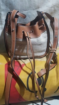 Loewe Balloon Drawstring Bucket Bag Tan Canvas Leather