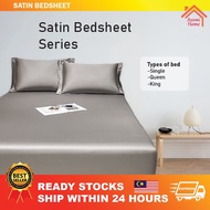 Cooling Soft Plain Silk Fitted Sheet Satin Bed Cover Cadar Bedsheet Single Queen King Size Bed Sheet
