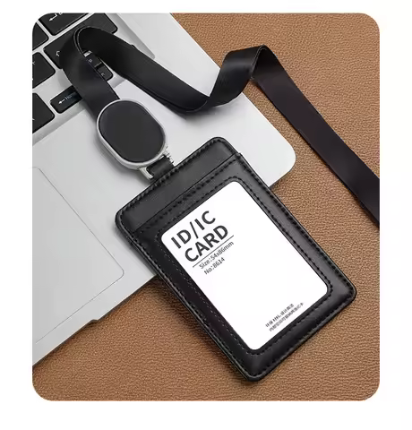 Credential Holder Genuine Leather Retractable Badge Holder Business Employee ID Card Luxury Lanyard 