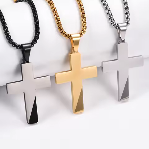 Classic Simple Stainless Steel Pray Cross Pendant Necklace Men Women Religious Christian Faith Praye