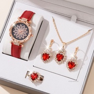 Watches Sets Gifts for Women Crystal Necklace Earrings Finger Ring Watch Kits for Womens Day Mothers