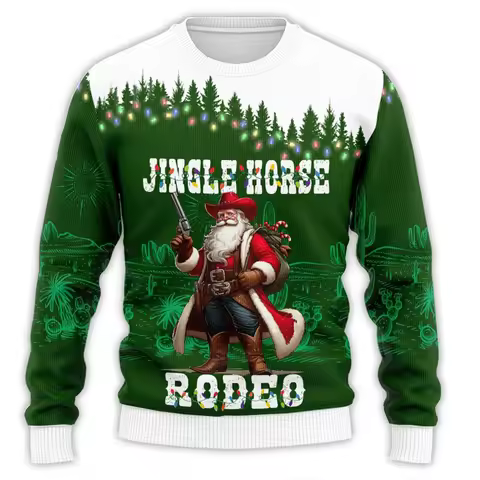 Western Cowboy Ugly Christmas Sweater For Men Clothes Rodeo Man Funny Ugly Sweaters Xmas Holiday Cre