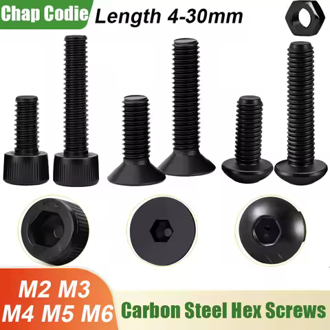 Black Hex Socket Screw M2 M3 M4 M5 M6 Carbon Steel Machine Motorcycle Bolts Screws Nut DIN912 DIN799