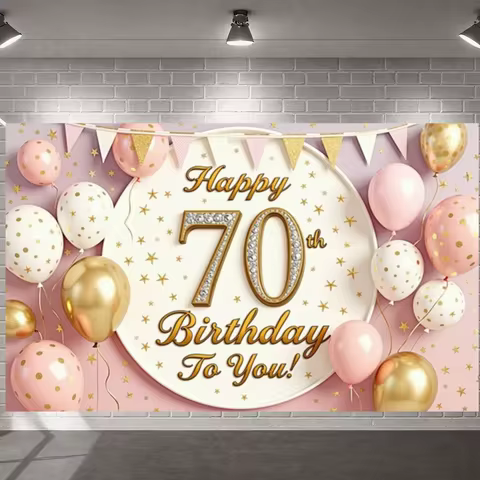 70th Birthday Banner Happy Birthday Display Golden Lettering Star Pattern Birthday Backdrop for 70th