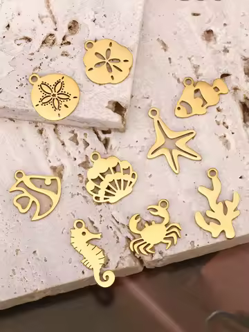 5Pcs Shell/Sand Dollar/Sea Fish Charm Stainless Steel Animal Pendant Necklace Bracelet Earring Jewel