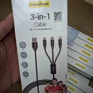 Cáp sạc dây dù sạc nhanh 3A 18W 3 đầu Pisen AP06 1m2