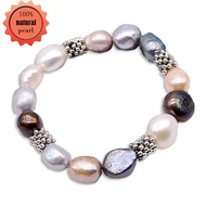 Colorful Pearl Bracelet Natural Freshwater Pearl Tibetan Silver Accessories Baroque Beaded Silver Br