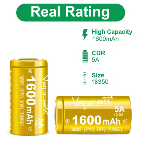 Original Vapcell H16 INR 18350 1600mah 5A 3.7V Li-ion Battery 18350 Highest Capacity Rechargable Cel