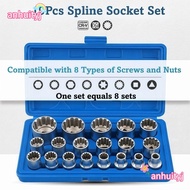 AHTY 19 Pcs Spline Socket Set, Metric Cr-V 12 Point Socket Set, High Quality 1/2" Drive with  6-Angl