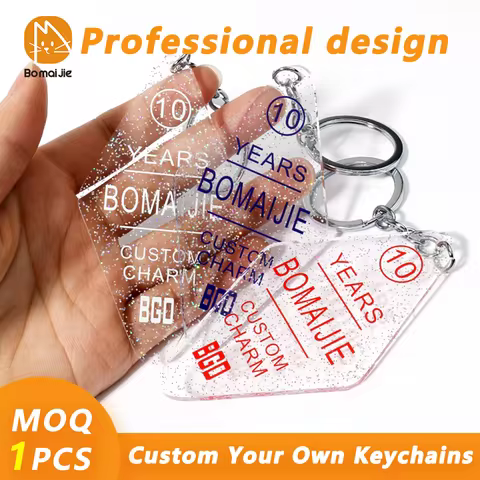 Custom Glitter Acrylic Keychain Photo Customized Anime Epoxy GlitterCharms Personalized Designer Car