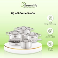 Bộ nồi chảo inox 5 món 5 lớp Hàn Quốc GUME có nắp kính dùng được bếp từ - Gia dụng nhập khẩu Greenli