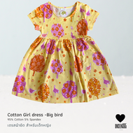 ชุดกระโปรงเด็กผู้หญิง พิมพ์ลายนก Girl dress 100% cotton -Big birds printed KID-03 - จิม ทอมป์สัน -Ji