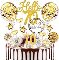 Cake Decoration 70th Birthday Man Woman, 20 Pieces Glitter Cake Decoration Gold Decoration 70th Birt