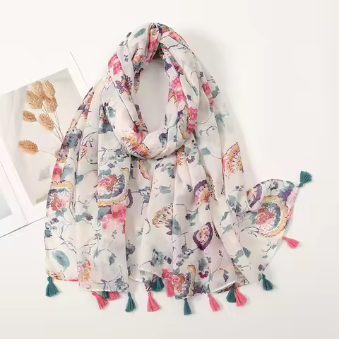New Printed Soft Linen Cotton Scarf Shawls Women Muslim Hijabs Premium Foulard Femme Long Fresh Flor