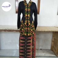 setelan kebaya encim bordir bunga big size m-5l lengan panjang - hitam xxl