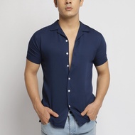 KEMEJA VENGOZ MEN'S Shirt Plain Short Men's Shirt Cuban Shirt - Solid Blue - XL JUMBO NEWEST PREMIUM