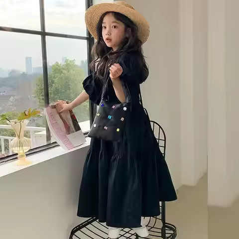 Girl Summer Puffy Dresses Kids Princess Puff Sleeve Ball Gown Children Birthday Cute Clothes Teenage