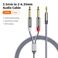SUNKANDI 3.5mm TRS to Dual 6.35mm Stereo Jack Audio Cable 3.5mm 1/8" TRS to 6.35mm 1/4" TS Mono Y-Ca