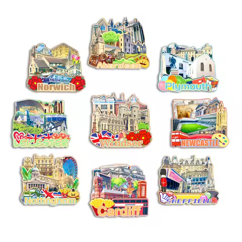 Windsor Sheffield Cardiff Nottingham Newcastle Leicester Plymouth Norwich AberdeenUK Fridge Magnet T