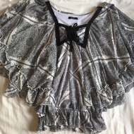 Batwing Floral Monotone Boho Bohemian Top Blouse