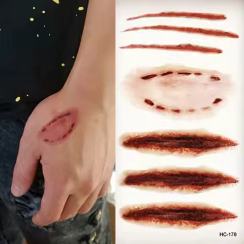 1PCS Waterproof Temporary Tattoo Sticker Wound Injury Scar Blood Tattoo Sticker For Halloween 2PCS B