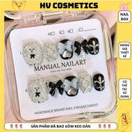 NAILBOX - Premium Designer Fake Nails with Glue - Set of 10 Short Glitter Nails with Cute Charms