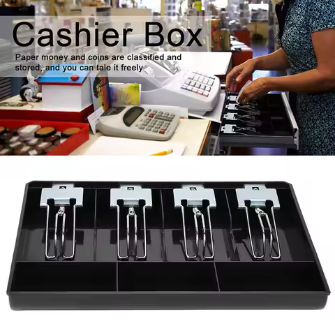 Cash Drawer Register Insert Tray Replacement Cashier Four Box with Metal Clip Cash Register Drawer I