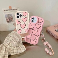 3D Love Heart Wavy Curved Edge Casing With Wrist Chain Lanyard For RENO 12F 11F 12 11 5G 10 PRO 8T 2