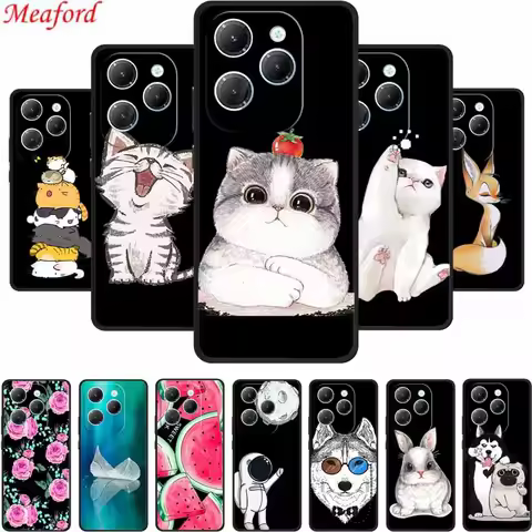 Funda For Tecno Spark 20 Pro Case Cute Cartoon Cat Black Silicone Soft Phone Case For Tecno Spark 20
