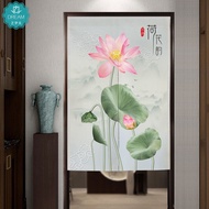 New Chinese Lotus Entrance Door Shielding Partition Curtain Household Bedroom Door Curtain Fabric Bathroom Hanging Curtain Velcro