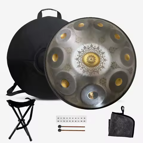 22 Inch Steel Tongue Drum 9/10/12/14Notes in D Minor 56cm Hand Pan Drum with Travel Bag-Portable Han