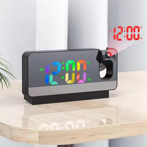 Digital Electronic Clock Multifunctional Projection Alarm Clock USB Charging 180° Rotation Ceiling P