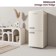 DEMULLER Retro Refrigerator Fridge Small Home 2 Door Refrigerator, Household Two-Door Refrigerator, Energy Conservation Mute Energy Saving Mini Refrigerated Freezer With Wheel