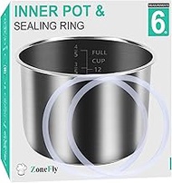 Inner Pot for Instant Pot 6 Qt, with 2-Pack 100% Silicone Sealing Ring Replacement Pot for InstaPot Cooking Pot Stainless Steel (Equivalent to IP-POT-SS304-60) Nonstick Pot for IP-DUO, LUX, CSG 6Qt