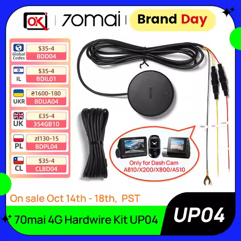 70mai 4G Hardwire Kit UP04 ONLY for T800,X800 Car Dvr A510, 4K A810 and X200 Dash Camera for Live St