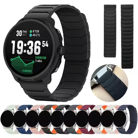 Magnetic Silicone Sports Band For SUUNTO 3 Fitness/5 9 PEAK/RACE 2 S/RUN VERTICAL OCEAN Replace 20mm