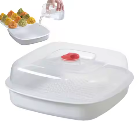 Food Grade Microwave Steamer Kitchen Cooking Basket with Lid for Healthy Heating of Veggies, Fish, R
