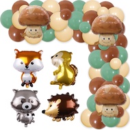 Cheereveal Woodland Mushroom Birthday Decorations, Jungle Animals Party with Woodland Mushroom Green Brown Balloon Garland Arch Kit Fox Squirrel Hedgehog Raccoon Foil Balloon for Baby Shower Gender Reveal-78PCS