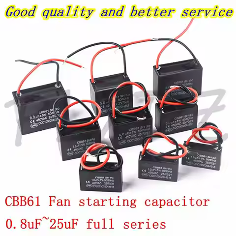 CBB61 Fan starting capacitor 450V 0.8/1/1.2/1.5/2/2.5/3/3.5/4/4.5/5/6/7/8/10/12/14/15/16/18/20/25UF 