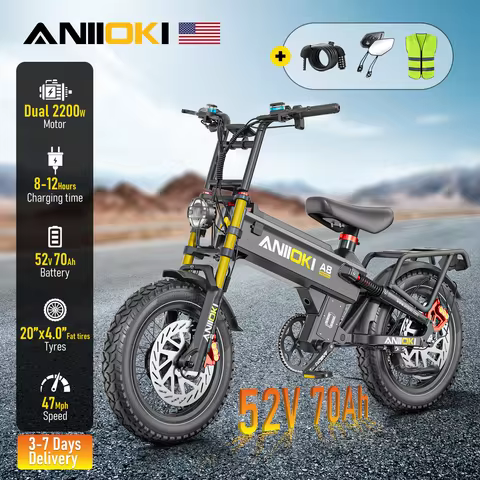 2700W Dual Peak Motor 52V 70Ah Electric Bike 47mph Fat Tires 20"*4" ANIIOKI A8 Pro Max AWD E Bike Mu