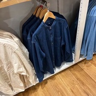 2023 Uniqlo nam và nữ đứng lỏng cổ áo Áo sơ mi denim rửa sản phẩm giản dị áo thun tay dài s457426 Nh