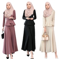 2 Pcs Plus Size Muslimah Palazzo Tulang Loose Pants And Blouse Seluar Slack Baju Set Warda Office Work Wear