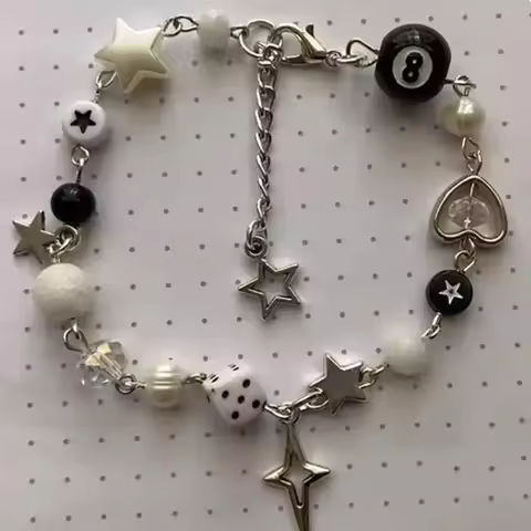 Creative New Style Handmade No. 8 Ball Star Beaded Dice Bracelet Coquettish Y2k Gothic Bracelet Hall