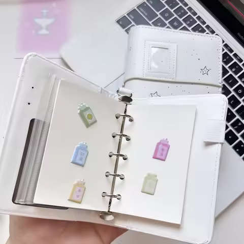 M5 A7 White Soft Zip Loose-Leaf Retro Portable Inner Page PU Clip-on Notebook Loose Leaf Notebook