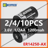 optional 2/4/10PCS EEMB 3.6V 1/2 AA 1200mAh er14250-AX Lithium Battery with AX Pin Batteries Non rec